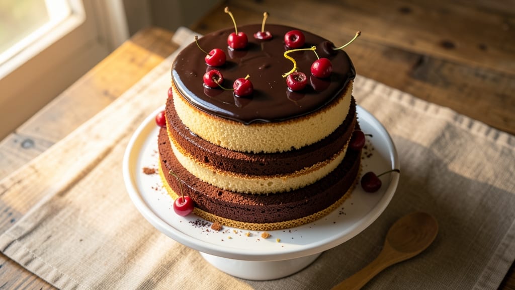 Black Forest Cake With Chocolate Ganache Recipe: Bold Peppermint Swirls and Silky Chocolate Layers