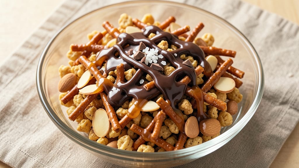 Chex Mix Caramel Chocolate Drizzle Recipe: Crunchy Snack with Gooey Sweetness