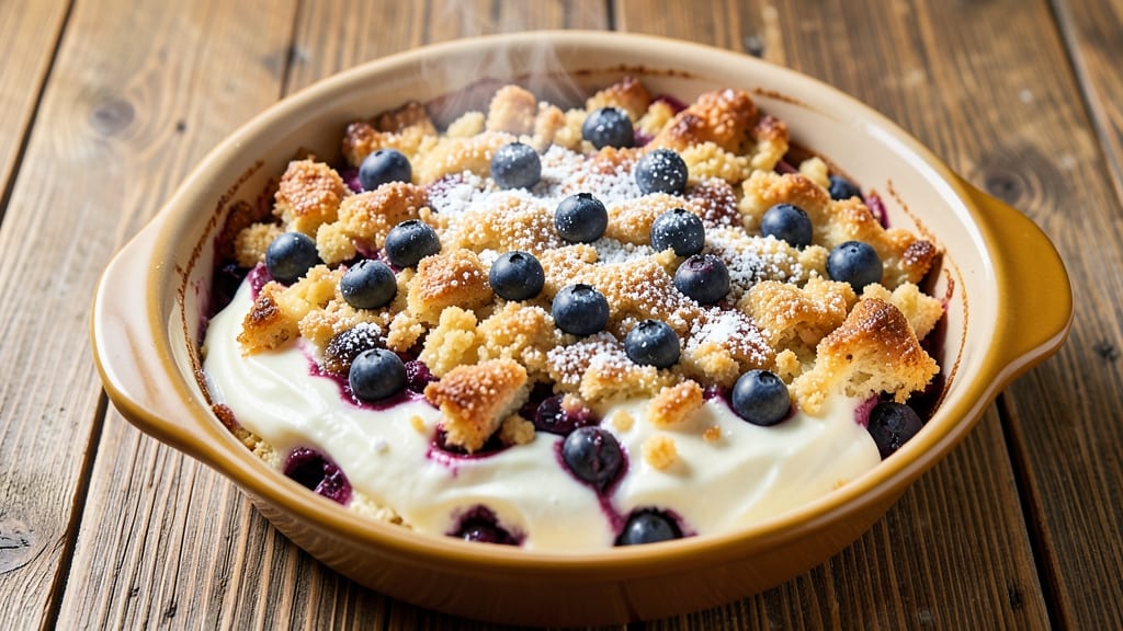 Blueberry White Chocolate Cheesecake Cobbler Recipe: Layered Warmth With Crispy Top and Gooey Fillings
