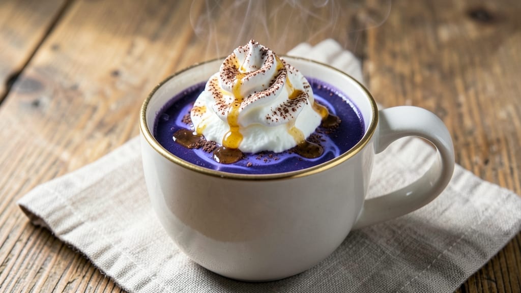 Blue Hot Chocolate Recipe: Vibrant Purple Swirls With Spiced Whipped Cream